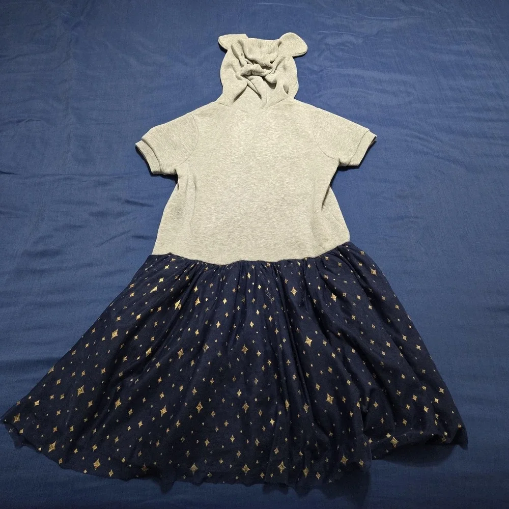 Disney Skater Dress Girls L 10/12 Blue Gray Hooded Fleece Character Knee Length